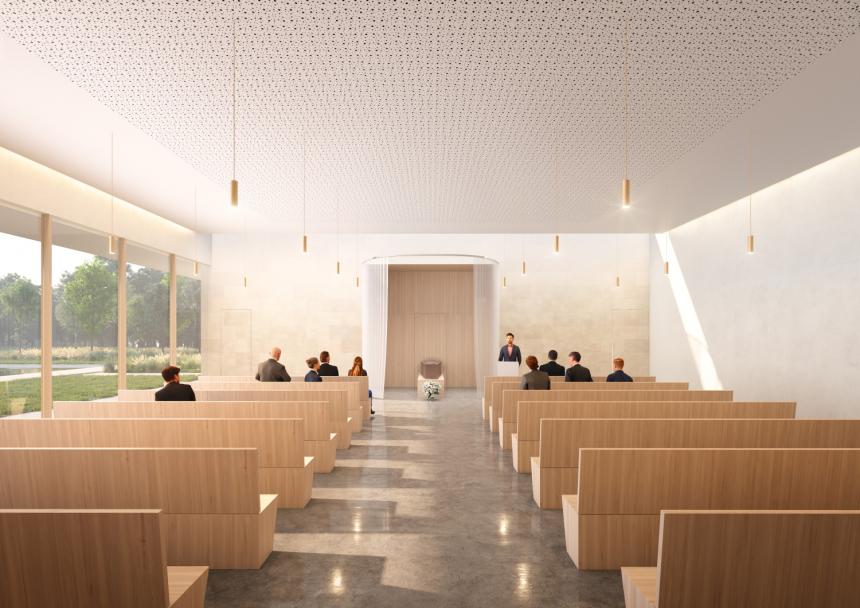 Vue d'architecte du futur crematorium à Bayeux