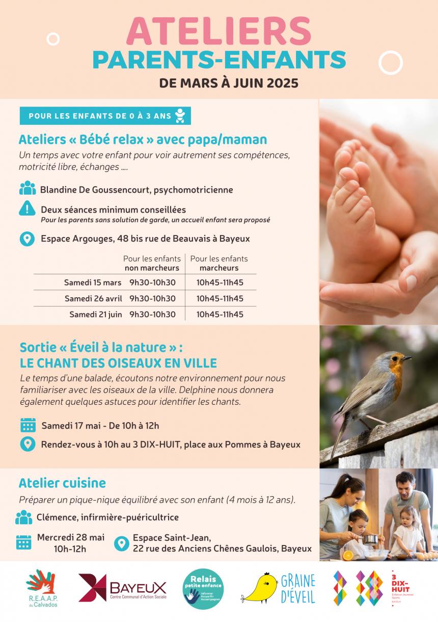 Ateliers petite enfance Bayeux mars à juin 2025